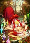  adapted_costume ascot blonde_hair checkered checkered_floor flandre_scarlet flower hat lying no_shoes on_back on_floor red_eyes rose short_hair side_ponytail skirt solo the_embodiment_of_scarlet_devil thorns touhou wings wrist_cuffs xiezhua_(amyoy) 