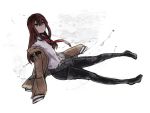  brown_hair leggings legwear_under_shorts long_hair long_sleeves makise_kurisu meso_(makichu) necktie pantyhose purple_eyes shorts sketch steins;gate violet_eyes 