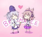  brown_hair daigada earmuffs english grey_hair handshake headphones heart holding_hands japanese_clothes kariginu mononobe_no_futo multiple_girls touhou toyosatomimi_no_miko 