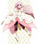  boots chirugekiai dress estellise_sidos_heurassein gloves green_eyes happy open_mouth pants pink_hair shield short_hair smile solo tales_of_(series) tales_of_vesperia wand white_gloves 