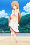  beach bikini blue_eyes blush highres konoe_subaru long_hair mayo_chiki! orange_hair ribbon sarong screencap stitched swimsuit 