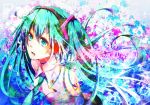 abstract aqua_eyes aqua_hair detached_sleeves female hatsune_miku headset highres long_hair necktie nou open_mouth solo twintails vocaloid 