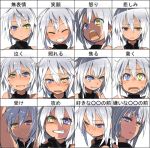  blue_eyes blush chart closed_eyes expressions eyes_closed gloves grin hati_(shirow) heterochromia looking_at_viewer original shirow_(crazy) silver_hair sleeveless smile sweat tears teeth yellow_eyes 