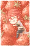  chibi closed_eyes eyes_closed food fruit luke_fon_fabre male midriff red red_hair redhead solo strawberry tales_of_(series) tales_of_the_abyss urin_(myleisure) urin_(yulit) 
