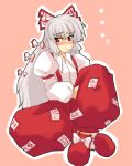  blush fujiwara_no_mokou hair_ribbon haruka_(kokuteizyo) harukatron long_hair red_eyes ribbon solo touhou very_long_hair white_hair 