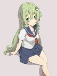  bad_id green_eyes green_hair hair_ornament hotto_kan ichi-jirushi kochiya_sanae long_hair school_uniform solo touhou 