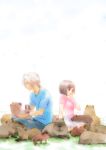  bob_cut brown_hair capybara character_request couple short_hair silver_hair sitting tokimeki_memorial yoshida_(crisen) 