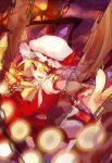  ascot blonde_hair chain chains danmaku fang flandre_scarlet foreshortening hat hime03 laevatein open_mouth outstretched_arms outstretched_hand red_eyes shirt skirt smile solo spread_arms the_embodiment_of_scarlet_devil touhou wings 