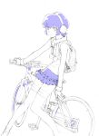  bag bicycle danball_senki earmuffs kawamura_ami purple_hair randoseru short_hair skirt solo tarou2 thigh-highs thighhighs zettai_ryouiki 