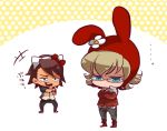  2boys animal_ears aqua_eyes barnaby_brooks_jr belt blonde_hair boots bow brown_eyes brown_hair bunny_ears cat_ears chibi crossed_arms facial_hair flower glasses hat hello_kitty jacket jewelry kaburagi_t_kotetsu laughing male multiple_boys my_melody necklace necktie nishiyama_(whatsoy) onegai_my_melody pout pouting red_jacket short_hair stubble studded_belt tears thumbs_up tiger_&amp;_bunny vest waistcoat 