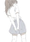  character_request copyright_request from_behind hands_clasped looking_back nishiuri_warito pleated_skirt ponytail school_uniform shirt sketch skirt solo white_shirt 