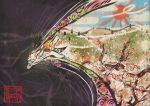  capcom cherry_blossoms fire highres mackerel_(artist) okami ookami_(game) solo sun tattoo tree wolf 