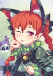  animal_ears bell bell_collar blush braid cat_ears cat_pose collar dress extra_ears fang green_dress hair_ribbon highres jingle_bell kaenbyou_rin nanatsuhane paw_pose pointy_ears red_eyes red_hair redhead ribbon skull solo tongue tongue_out touhou twin_braids twintails wink 
