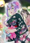  floral_print flower green_eyes hair_flower hair_ornament horns japanese_clothes kimono leina long_hair nail_polish ponytail purple_eyes purple_hair queen&#039;s_blade queen's_blade shizuka_(queen&#039;s_blade) shizuka_(queen's_blade) tomoe violet_eyes ymir yukata yuki1977 