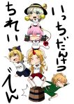  bird blonde_hair blush bow bucket cat chibi closed_eyes eyeball eyes_closed green_eyes green_hair hair_bow hat horn hoshiguma_yuugi kaenbyou_rin kaenbyou_rin_(cat) kayama_benio komeiji_koishi komeiji_satori kurodani_yamame long_hair mizuhashi_parsee multiple_girls multiple_tails open_mouth pink_hair pointy_ears posing reiuji_utsuho reiuji_utsuho_(bird) short_hair smile subterranean_animism tail third_eye touhou translated yellow_eyes 