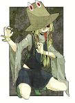  bad_id black_sclera blonde_hair bracelet creepy hat jewelry loalo long_hair moriya_suwako red_eyes smile solo tongue touhou white-lily-0810 