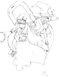  artist_request broom broom_riding crescent grin hat heart kirisame_marisa lineart lock monochrome multiple_girls patchouli_knowledge smile source_request touhou witch witch_hat 
