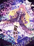  black_legwear breasts brown_eyes brown_hair dress flower gradient_hair highres hijiri_byakuren large_breasts long_hair multicolored_hair purple_hair ribbon scroll smile solo sorcerer's_sutra_scroll suisai. thigh-highs thighhighs touhou very_long_hair 