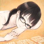  blue_eyes camisole close-up copyright_request face glasses hands looking_at_viewer on_stomach shiohara_shin'ichi shiohara_shinichi solo 