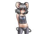  arms_behind_back bike_shorts blush camisole crop_top face five-seven flat_chest grey_hair jewelry midriff mouse_ears mouse_tail navel nazrin pendant red_eyes tail tank_top thigh_gap touhou 