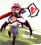  bolero boots cropped_jacket demon_girl demon_tail demon_wings elbow_gloves gloves grin hakama headband heart japanese_clothes looking_at_viewer midriff navel original pink_hair pointy_ears purple_eyes shirow_(crazy) sleeveless sleveless smile solo spoken_heart sword tail tank_top violet_eyes weapon wings 