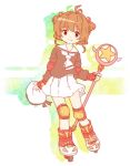  brown_hair card_captor_sakura cardcaptor_sakura child elbow_pads green_eyes hat holding holding_hat hoshi_no_tsue inline_skates ishikoro_(apol) kinomoto_sakura knee_pads magical_girl roller_skates school_uniform serafuku short_hair skates wand 