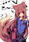  blush brown_eyes brown_hair dango_mushi heart holo light long_hair musical_note pouch smile solo spice_and_wolf wolf_ears 