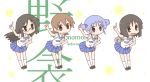  aioi_yuuko black_eyes black_hair blouse blue_eyes blue_hair blush brown_eyes brown_hair chibi footwear fushigi_ebi glasses hair_cubes hair_ornament hand_on_hip highres hips leaning_forward long_hair minakami_mai miniskirt multiple_girls naganohara_mio necktie nichijou open_mouth pleated_skirt pointing school_uniform shinonome_nano shoes short_hair short_twintails skirt smile socks standing twintails white_legwear winding_key 