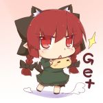  animal_ears bow braid cat cat_ears chibi dress extra_ears fang get hair_bow hazuki_ruu kaenbyou_rin kuzuneko original red_eyes red_hair redhead sparkle touhou twin_braids 