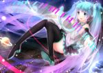  aqua_eyes aqua_hair bad_id boots detached_sleeves hatsune_miku headphones long_hair microphone necktie piano_keys skirt solo space star_(sky) swordsouls thigh-highs thigh_boots thighhighs twintails very_long_hair vocaloid 