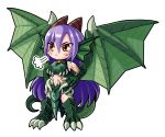  bare_shoulders blush chibi claws crotch_plate dragon dragon_(monster_girl_encyclopedia) dragon_girl fanart horns long_hair mamono_girl_lover midriff monster_girl monster_girl_encyclopedia nawiria purple_hair scales simple_background tail talons wings 