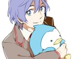  bad_id bird blue_hair green_eyes holding kokomi male mawaru_penguindrum penguin penguin_2-gou smile takakura_shouma 