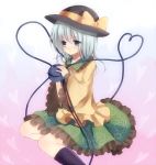  blue_eyes bow grey_hair hat hat_bow kneehighs komeiji_koishi mei1225 short_hair skirt solo third_eye touhou 