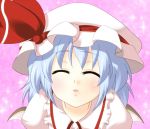  blue_hair closed_eyes eyes_closed hat incoming_kiss masara remilia_scarlet touhou wings 