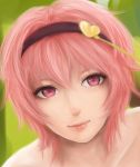  hairband heart komeiji_satori lips moekyon pink_eyes pink_hair portrait short_hair smile touhou 