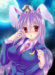  animal_ears bad_id blazer blush breasts bunny_ears bust chibi crescent full_moon inaba_tewi large_breasts long_hair minigirl moon motatei multiple_girls necktie night purple_hair red_eyes reisen_udongein_inaba solo touhou very_long_hair 