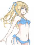  azure_luna bikini blonde_hair blue_eyes long_hair open_mouth original simple_background sketch solo swimsuit twintails 