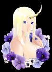  blonde_hair blue_eyes flower horn long_hair nude original pochi-goya pochi_(pochi-goya) 
