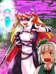  ascending blonde_hair blue_eyes dress face fang ghost gradient_hair hands_together hijiri_byakuren hitodama japanese_clothes konpaku_youmu long_hair microphone microphone_stand multicolored_hair multiple_girls open_mouth pink_hair pointing purple_hair saigyouji_yuyuko short_hair silver_hair sisenshyo smile sunglasses surprised sweatdrop touhou triangular_headpiece two-tone_hair 