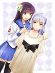  bra_strap headband sakamuke school_uniform serafuku shopping tachibana_kanade thigh-highs thighhighs yuri_(angel_beats!) zettai_ryouiki 