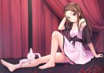  brown_eyes brown_hair dress duplicate hairband highres idolmaster long_hair minase_iori petals strap_slip stuffed_animal stuffed_bunny stuffed_toy tenkuu_nozora 