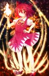 alternate_color alternate_element ayarin103 bad_id bloomers blush bow cirno dress fairy fire footwear hair_bow hand_on_hip hips mary_janes red_dress red_eyes red_hair redhead ribbon shoes short_hair smile socks standing touhou wind_lift wings 