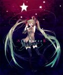 arm_up armpits dancing detached_sleeves hatsune_miku long_hair morphine_(pixiv) open_mouth pleated_skirt skirt smile star stargazer_(vocaloid) thigh-highs thighhighs twintails very_long_hair vocaloid zettai_ryouiki 