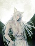  animal_ears babyfoxcc fox_ears full_moon hand_in_pocket long_hair male moon solo white_hair youko_kurama yu_yu_hakusho yuu_yuu_hakusho 