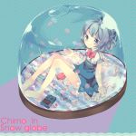  adapted_costume bare_legs barefoot blue_dress blue_eyes blue_hair bow bowtie candy cirno dress drinking_glass game_boy hair_bow maki_(natoriumu) no_wings short_hair sitting smile snow_globe solo straw tissue_box touhou 