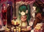  2010 belt blue_eyes boots braid candle cap capelet earmuffs fantasyxing flower fur_collar glass gloves green_eyes green_hair gumi hands_in_pockets hatsune_miku kamui_gakupo megurine_luka mug pink_hair ponytail purple_hair ring scarf short_hair twintails very_long_hair vocaloid 