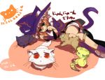  blue_eyes cat cat_ears cat_pose cat_tail hat on_side orange_hair original paw_pose shirow_(crazy) simple_background solo tail witch_hat 