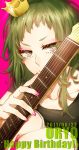  crown face green_eyes green_hair guitar gumi hands highres instrument nail_polish ohagi_(ymnky) portrait short_hair solo vocaloid 