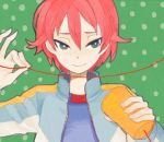  cup_phone green_eyes inazuma_eleven inazuma_eleven_(series) kiyama_hiroto l_hakase male paper_cup phone red_hair red_string redhead short_hair smile string string_phone 