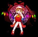  blonde_hair blood ckw finger_licking flandre_scarlet glowing glowing_eyes licking mary_janes red_eyes shoes side_ponytail sitting solo the_embodiment_of_scarlet_devil touhou wings 
